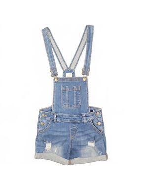 Wax Jean Medium Light Blue Denim Short Overalls with Adjustable Straps
